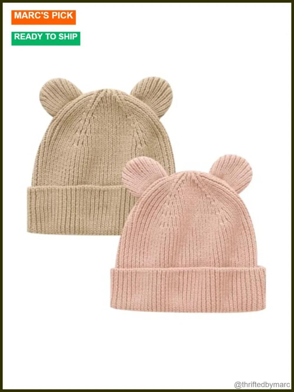 Cotton Knitted Baby Beanie 2 Pack Bear Ear Design Winter Hat Infant Toddler